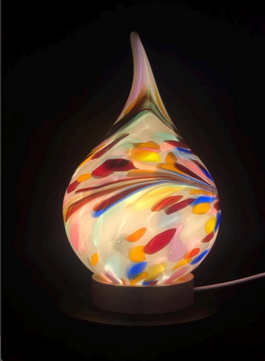 Rękodzieło Lampka szklana LED lampka nocna Łezka 12 cm – kolorowa lampka nocna