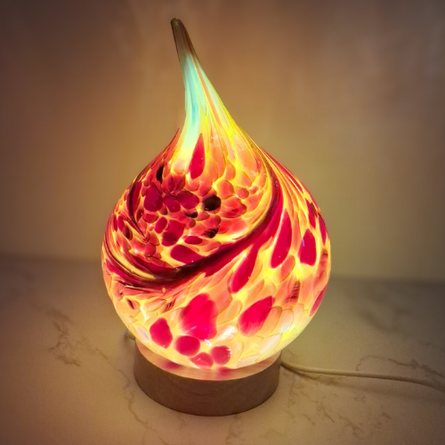 Rękodzieło Lampka szklana LED lampka nocna Łezka 12 cm – kolorowa lampka nocna
