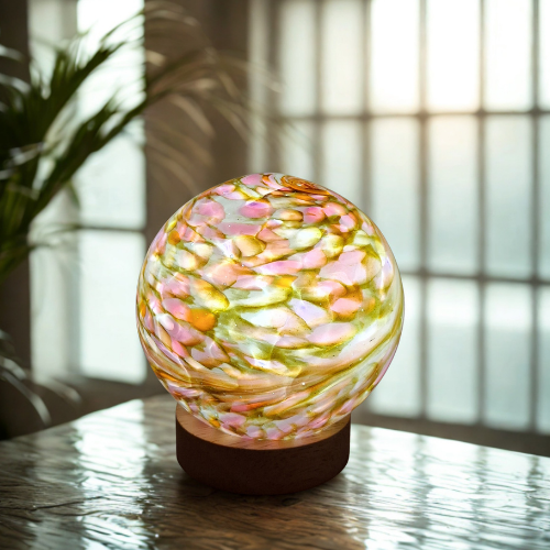 Rękodzieło lampka szklana nocna LED Płatki kwiatów Kula 12 cm