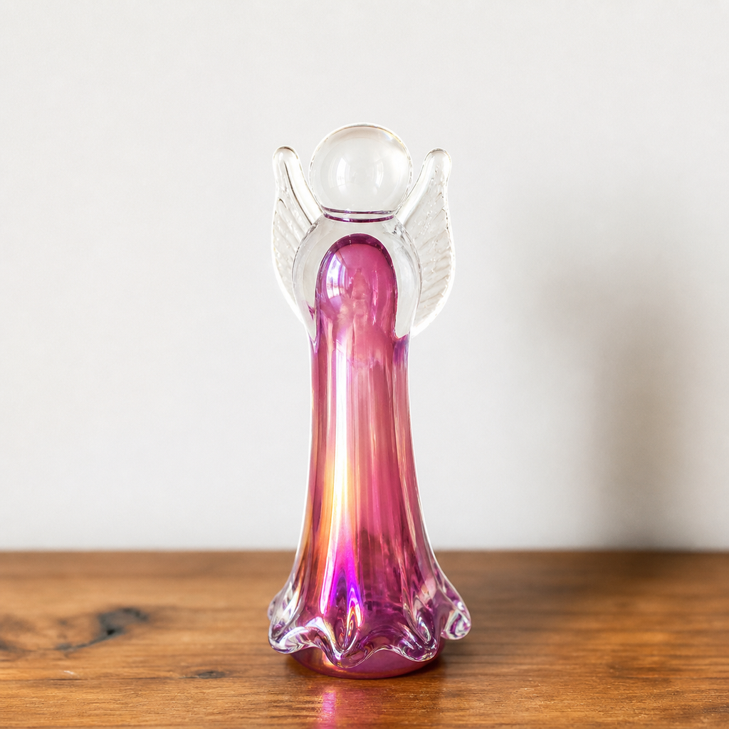 Rękodzieło szklany aniołek Angel różowy Dekoracja Premium 17 cm