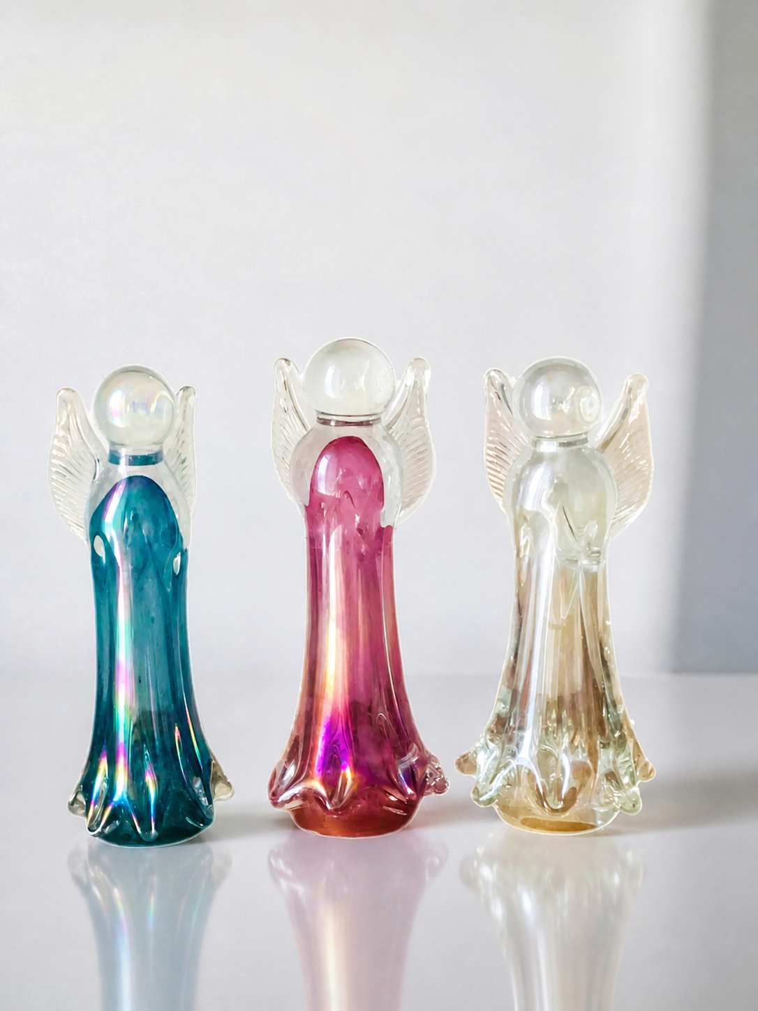 Rękodzieło szklany aniołek Angel niebieski Dekoracja Premium 17 cm