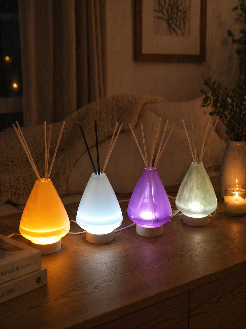 Rękodzieło szklany dyfuzor LED Biel Art Deco lampka USB 12 cm