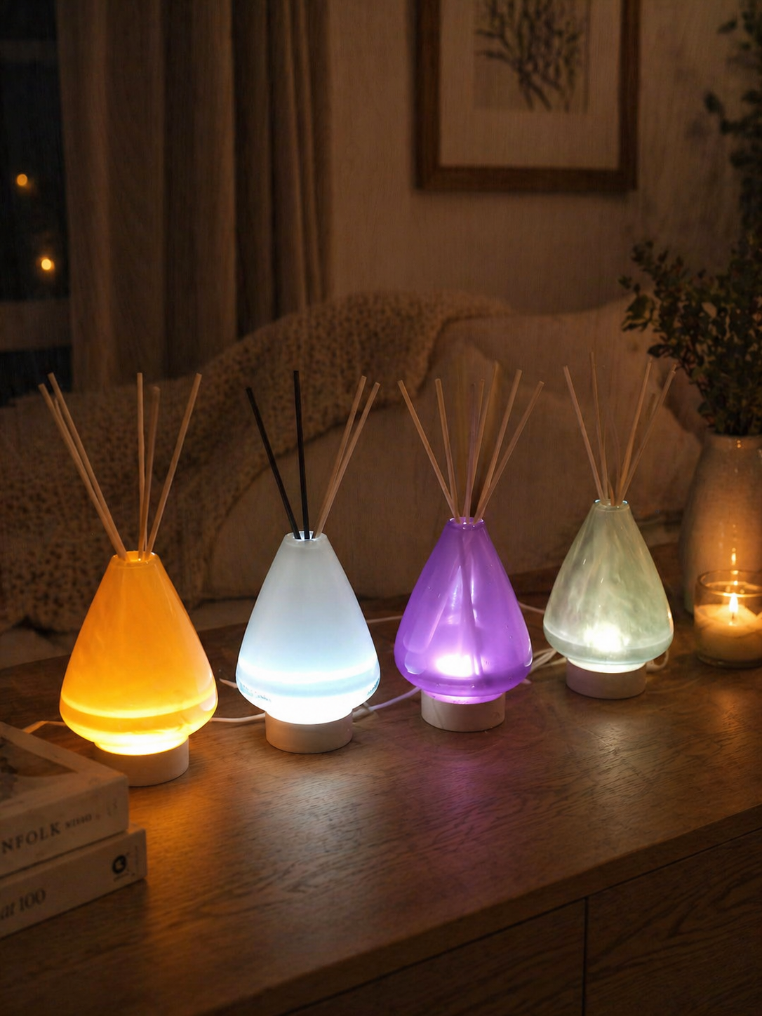 Rękodzieło szklany dyfuzor LED Biel Art Deco lampka USB 12 cm