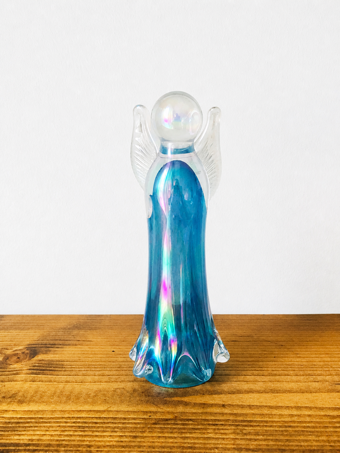 Rękodzieło szklany aniołek Angel niebieski Dekoracja Premium 17 cm