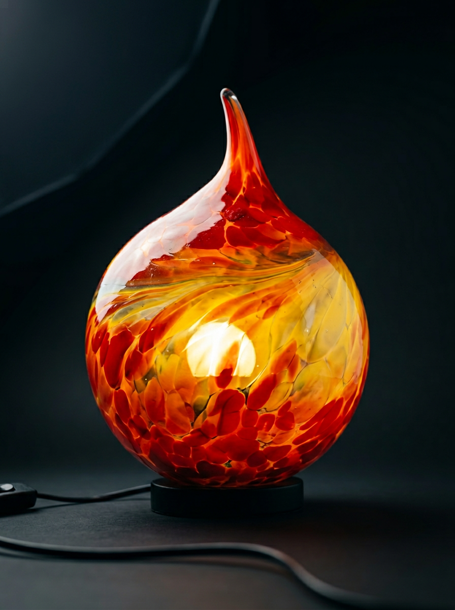 Rękodzieło Lampka szklana LED lampka nocna Drop Amber 12 cm – kolorowa lampka nocna
