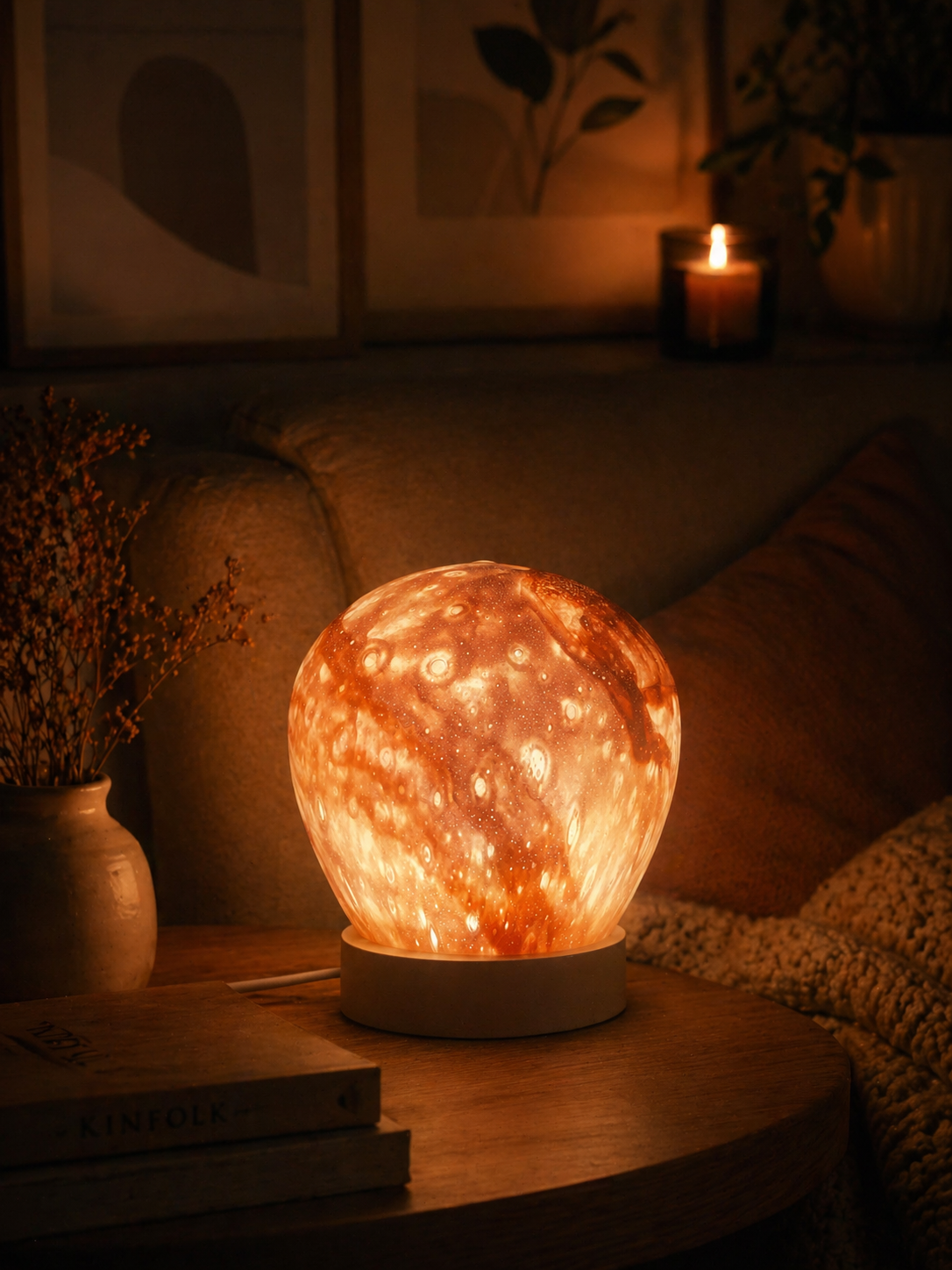 Ręcznie wykonana lampka ze szkła LED lampka nocna 12 cm Galaxy Rose