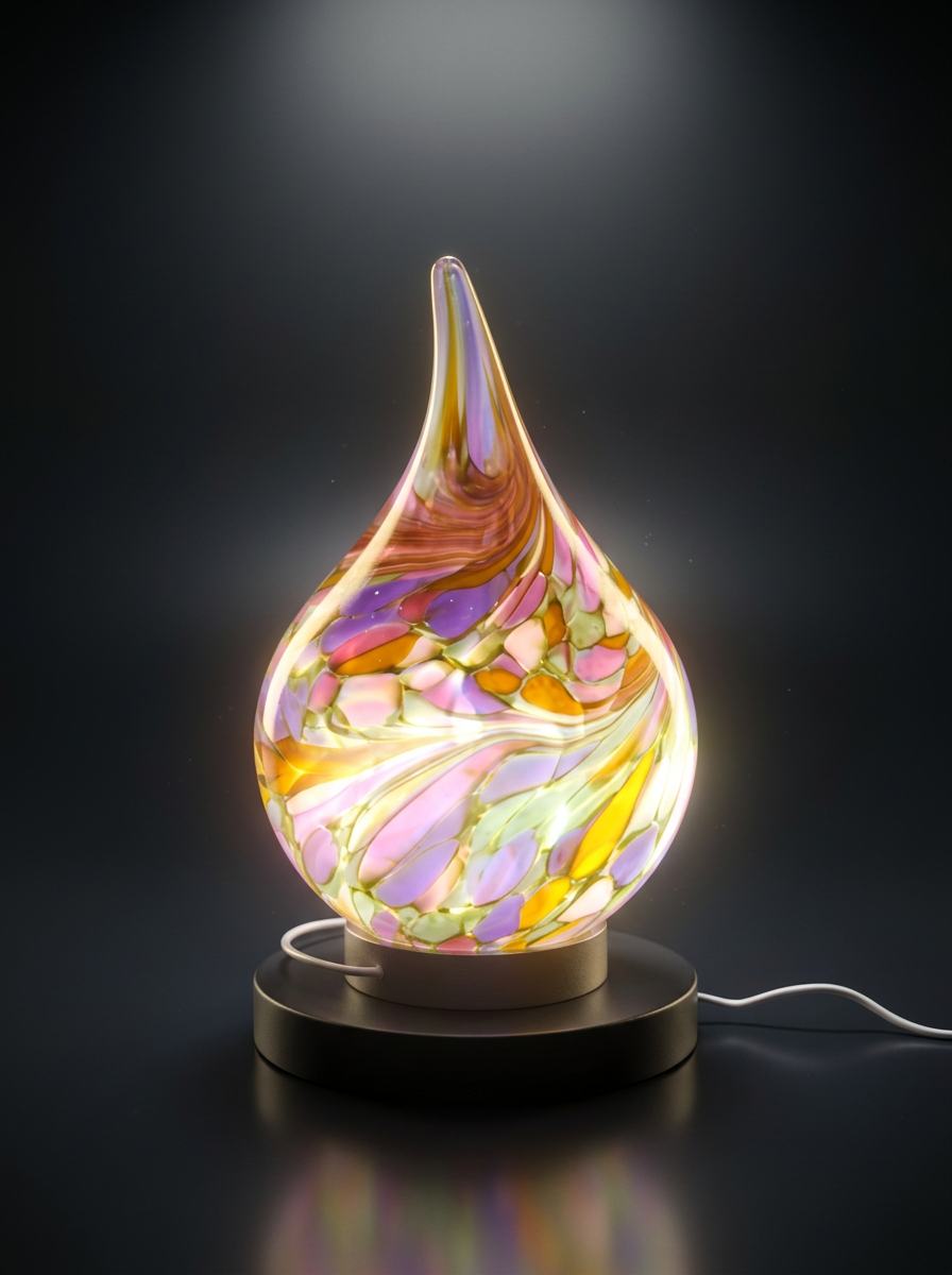 Rękodzieło Lampka szklana LED lampka nocna Drop Pearl 12 cm – kolorowa lampka nocna
