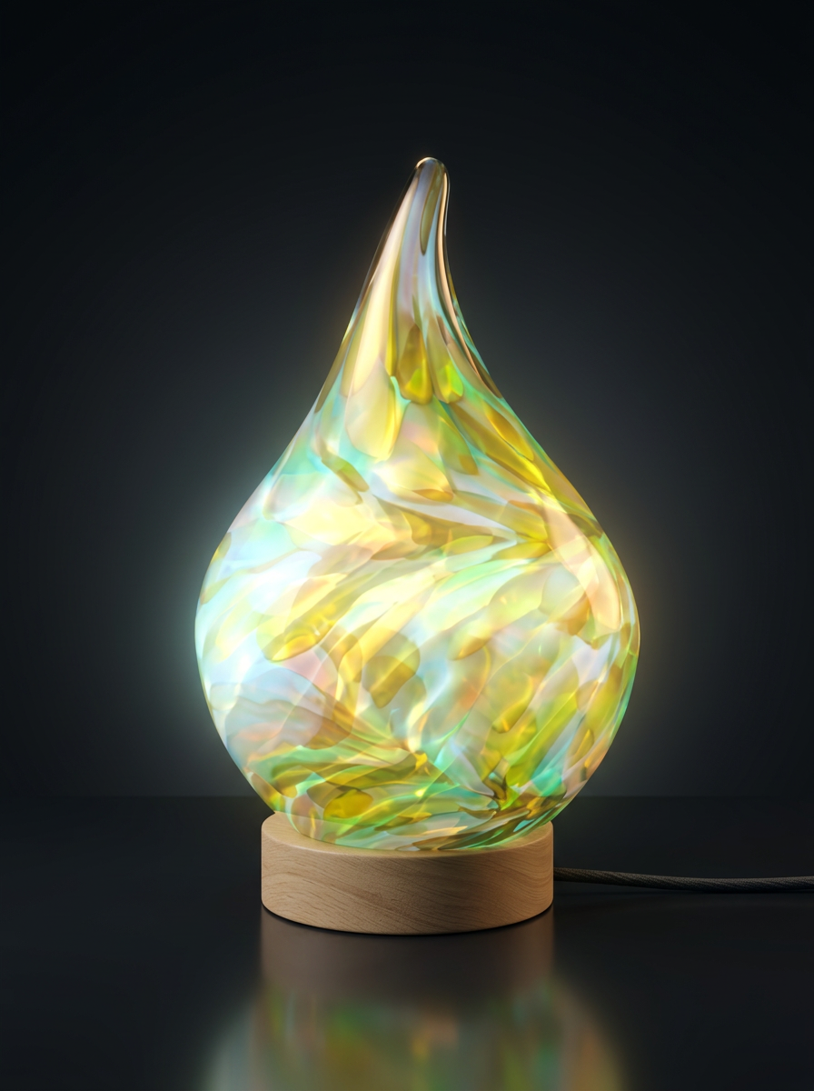Rękodzieło Lampka szklana LED lampka nocna Drop Green 12 cm – kolorowa lampka nocna